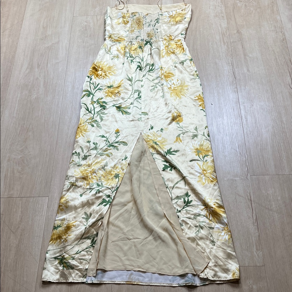 Reformation Frankie Silk Maxi Dress Gown Honeyglow Floral Party Wedding, SIZE 0 - Picture 7 of 12